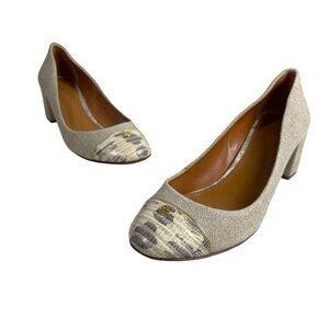 Tory Burch Women’s Natural Gold Tejus Lizard Print Heels Sz 9M -